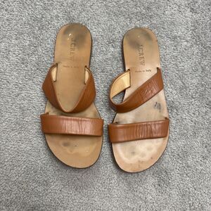 J.Crew Leather Strappy Slip On Flat Sandals Women 8 Brown Casual Boho Minimalist